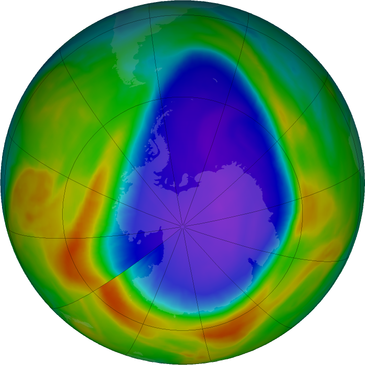 Antarctic ozone map for 03 October 2024